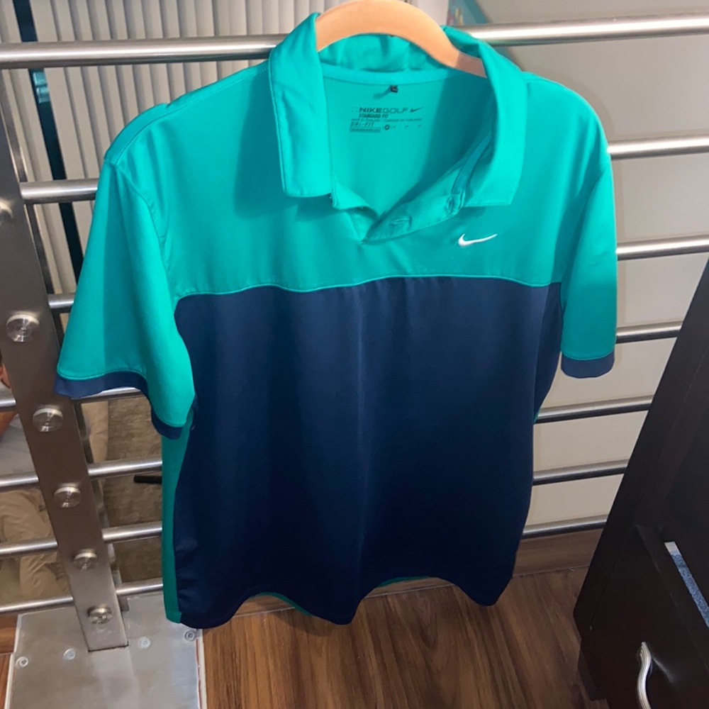 Nike Golf Standard Fit DRI-FIT Green and Navy golf shirt size M